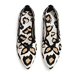 ATHMILE Pointed Toe Flats for Women Dressy Leopard Work Shoes Business Casul Knit Ballet Flats Slip on Office Ladies Comforttable Dress