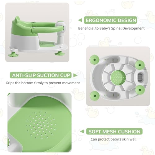 Image of Baby Bath Seat for Babies 6 Months & up, Non-Slip Toddler Bath Seats for Babies Sitting Up, Safe Infant & Newborn Bathtub Chair with 4 Suction Cups & Soft Cushion for Shower,Gray