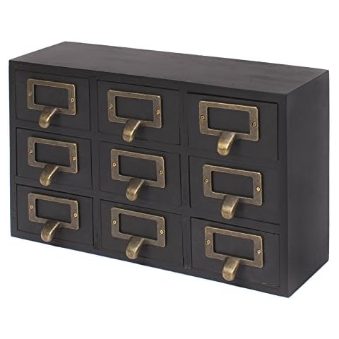Kate and Laurel Apothecary Wood Desk Drawer Set, 9 Drawers, Rustic Black Cover