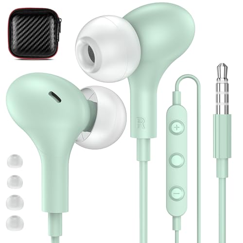 APETOO Wired Earbuds in-Ear Headphones 3.5mm Jack for Laptop/PC Noise Isolation Small Earphones Corded Plug-in Ear Buds Mic Volume Control for iPhone/Samsung/Android/Gaming Console/Kid/School Mint