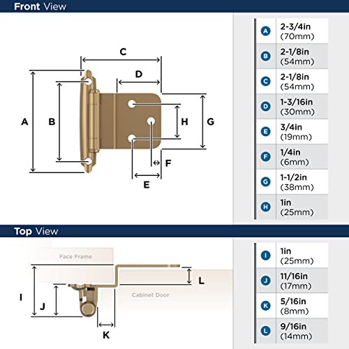 Image of Amerock 1 Pair 3 /8 inch Inset Champagne Bronze Self-Closing Cabinet Hinge