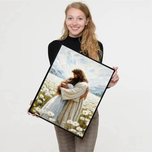 Image of Jesus Hugging Woman Stamped Cross Stitch Kits for Adults - Christian Embroidery Kits for Beginners Adults,11 CT Patterns Dimensions Counted Cross Stitch Kits for Adults Arts Craft 12x16 inch
