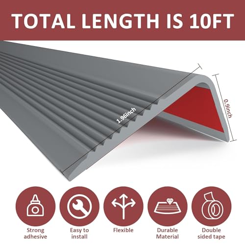 Image of Stair Tread Edge Protectors Adhesive Stair Strip Wide Side Design Non-Slip, Sunscreen, Waterproof, Antifreeze, Wear-Resistant L Shap - (Grey)