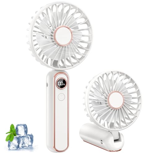 Handventilator Tragbarer Mini Ventilator Wiederaufladbar USB Ventilator Kleiner Ventilator mit 6 Geschwindigkeitsstufen Faltbarer Hand Ventilatoren mit Lanyard und Base Weiß (für Büro & Outdoor)