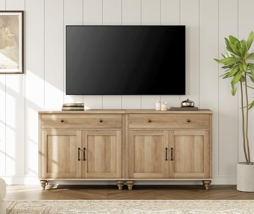 WAMAPT Buffet Cabinet with 4 Doors and 2 Drawers, Large Coffee Bar Table Wood Kitchen Storage Cabinets with Storage Cabinets, Modern Farmhouse Sideboard Credenza for Dining Room, Oak, 68 inch - Image 5