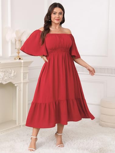 Image of CICIDUDU Plus Size Smocked Maxi Dresses for Curvy Women Square Neck Flowy Casual Summer Wedding Guest Dress