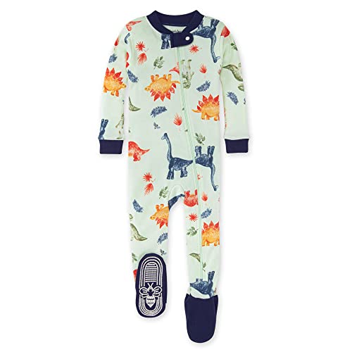 Image of Burt's Bees Baby Baby Boys' Pajamas, Zip-Front Non-Slip Footed Sleeper Pjs, Organic Cotton, Dino Friends Blue, 9 Months