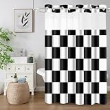 LshyMn SYLLSMN6GM - Cortina de ducha moderna y bonita a cuadros en blanco y negro para hotel, baño, ducha, 71 x 74 pulgadas, SYLLSMN6GM