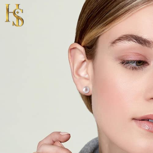 Image of HIGHSPARK 925 Silver Classic Pearl Earrings for Women | 92.5 Sterling Silver & Brilliant Lustre Pearls | Lovely Gift for Women