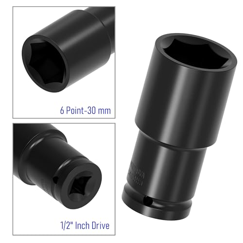Image of 1 /2 inch Inch Drive by 30mm Deep Impact Socket, Heat-Treated CR-V Steel 3 Inch Length, 6-Point Metric Sizes