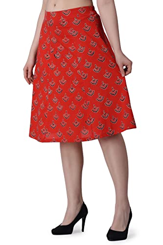 Image of POPWINGS Casual Bagru Printed A-Line Knee-Length Summer Skirt for Women | Ethnic