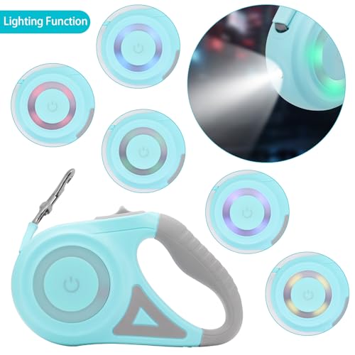 MoYouno 5 m Einziehbare Hundeleine,Strapazierfähige Hundeleine,Automatisch Ausziehbar, Für kleine,Mittelgroße und Große Hunderassen bis zu 5 m 30 kg,Ausziehbare Hundeleine mit LED-Lichtern(Mintgrün)