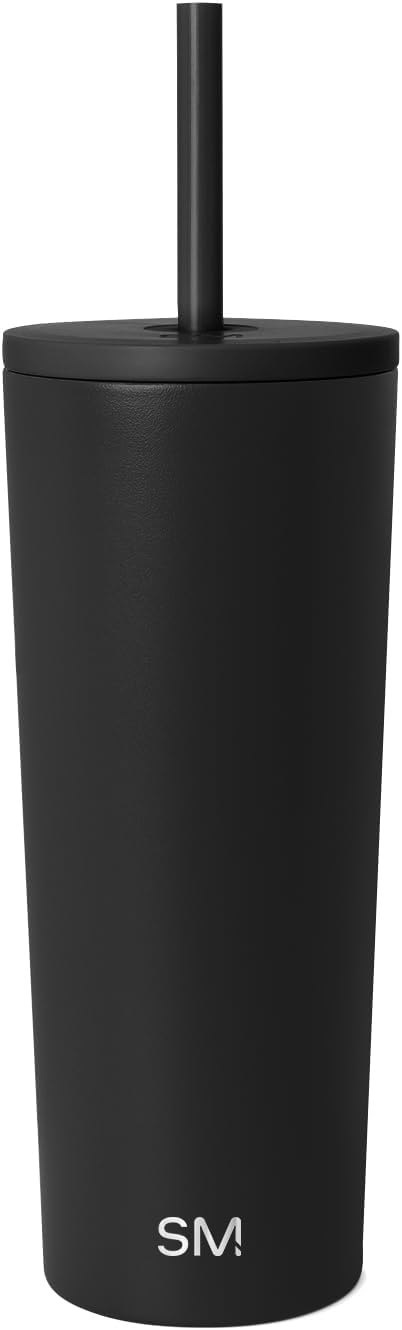 Insulated Tumbler with Lid and Straw | Iced Coffee Cup Reusable Stainless Steel Water Bottle Travel Mug | Gifts for Women Men Her Him | Classic Collection | 24oz | Midnight Black