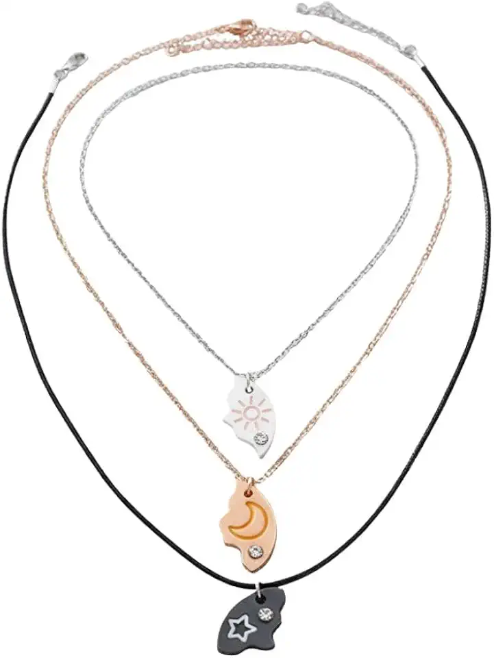 Colar Melhores Amigas Best Friend Forever Amizade Sol Lua Estrela Bff 3 Metades Se Completam Triplo Parzinho Sempre Amigas