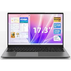 Computadora portátil Windows 11 de 17.3 pulgadas con 24 GB de RAM 512 GB SSD, CPU Celeron N5095 (hasta 2.9 GHz), pantalla FHD IPS 16:10 1920 x 1200, Bluetooth 5.0, USB 3.0, tipo C, portátiles