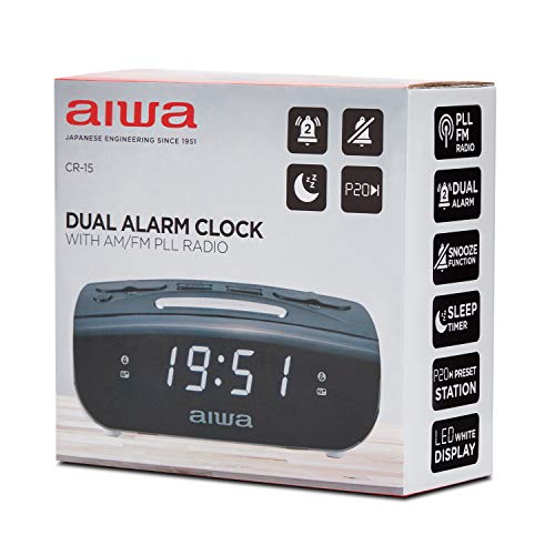 Aiwa CR-15: Radio Reloj Despertador, Pequeño, con función Snooze & Sleep, Despertador por Radio o Alarma - imagen 5