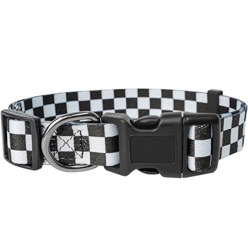 Dog Collar Adjustable Puppy Collar for Small Medium Large Dogs, Nylon Safety Collars with Leopard Print Night Visibility, Plaid L