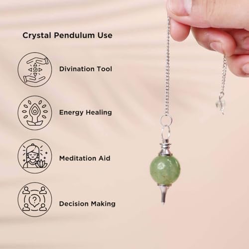 Image of Green Aventurine Crystal Pendulum | Natural Gemstone Pendulum for Dowsing | Healing Crystal for Reiki Chakra Meditation | Feng Shui Vastu Spiritual Decor