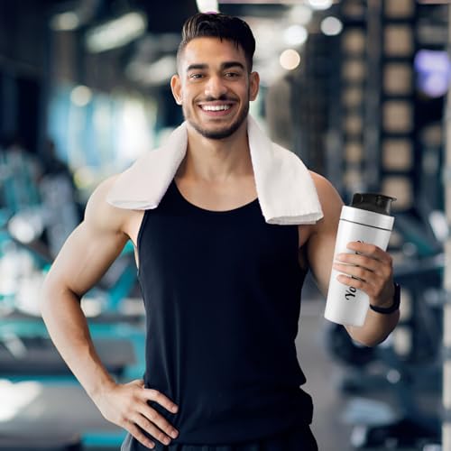 Image of CORPORATE PORIUM Customised Stainless Steel Shaker for Gym (White)- 100% Leakproof Guarantee,Leakproof Gym Shaker for Supplements Water Bpa Free Material Diwali Gift, 700 Milliliter