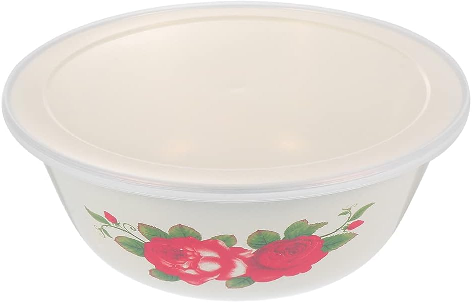 Chinese Noodles 1Pc Retro Salad Basin Enamels Basin with Cover Enamels Soup Basin Vintage Enamel Bowl Oil Pot Enamel Mixing Bowl Large Salad Serving Bowl Mixed Fruit Pot (Size : 18X18X7.5CM) (Size :