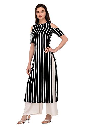 Image of GLAMGIRLS Women Crepe Kurti A-Line Print (Black & White)