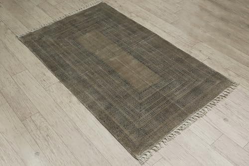 Mkm Homes Craft 2.6X4 Handmade Cotton Area Dhurrie Brown Black Carpet Flatweave Kilim Rug Washable Cotton Rugs For Runner Kitchen Floor Bohemian Design Tassels Rug For Entryway Runner Living Room Bedroom thumb #3