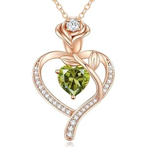 LOUISA SECRET Rose Flower Heart Birthstone Necklaces for Women, 925 Sterling Silver Fine Jewelry, Pendant Heart Necklaces Birthday Anniversary Christmas Gift for Women Wife Mom Girlfriend Lady