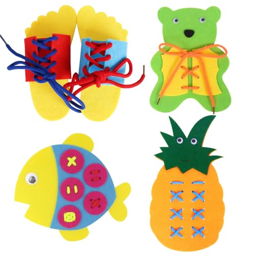 Carreneu 4 Stück Schleife Binden Lernen Kinder,Schleifen Binden Lernen,Schuhe Binden Lernen,Früh Schleife Lernen,Schleife Üben für Hause,Kindergarten,Schule Erziehen Usw