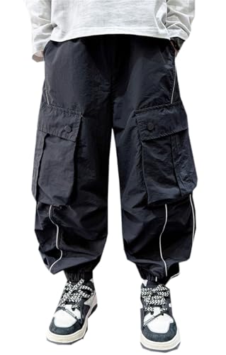SANGTREE Boys Girls Baggy Cargo Pants Casual Loose Fit Flap Pocket Trousers Streetwear, 4-14 Years