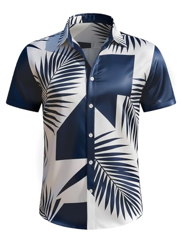 Image of Men's Hawaiian Shirt Tops Vintage Short Sleeve Button Down Beach Shirt Male Tropical Floral Summer Pullover Party Holiday