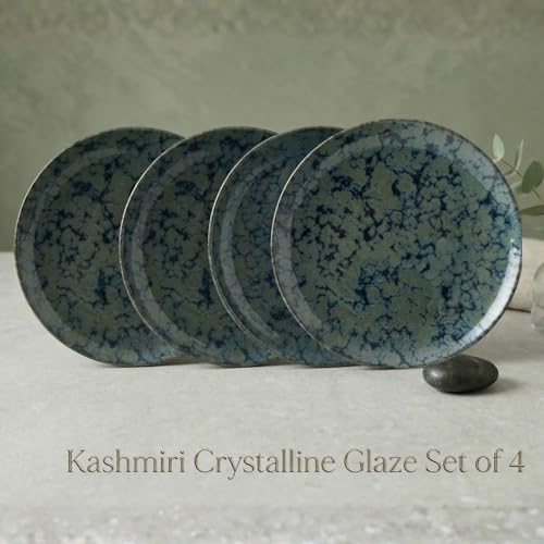 Image of Freakway Stoneware Dinner Plates Round, Set of 4,Grey, Reactive Glaze Modern Contemporary Style