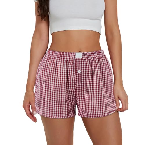Image of Womens Y2k Plaid Shorts Women Cute Lounge Pajama Sleep Comfy & Casual Gingham PJ Boxer Shorts