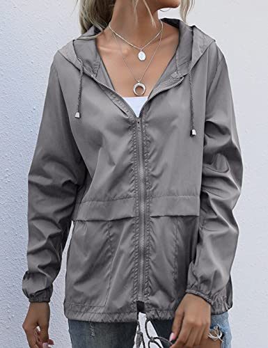 Arssm Women's Waterproof Raincoat Lightweight Rain Jacket Hooded Windbreaker With Pockets Rain Jacket For Outdoor(Grey-L) #TOP5