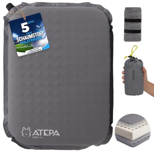 ATEPA Sitzkissen Outdoor Faltbar Aufblasbar Stadion Flugzeug Unterwegs Camping Wander Bürostuhl Ultraleicht Foam Selbstaufblasend Sitzkissen Grau