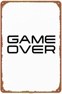 Vintage Game Over Text Metal Sign 8x12 Inch Aluminum Retro Gaming Style Wall Decor for Home Game Room Bedroom Man Cave Cafe