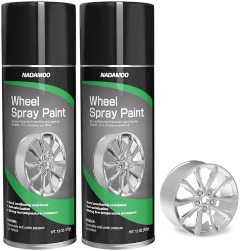 NADAMOO Aluminum Wheel Spray Paint, Semi-gloss Aerosol Car Rim Paint for Recolor and Protection of Metal Surface, Silvery, 2 Cans, 13 Oz Per Can