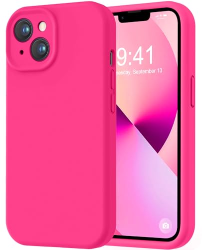 Image of LOVE 3000 Designed for iPhone 13 Case, Premium Silicone with [Camera Protection] [Soft Anti-Scratch Microfiber Lining] Shockproof Protective Phone Case for iPhone 13 Women Men Girls 6.1 inch, Hot Pink