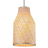 CHUERAK Lámpara De Mimbre Natural Y Ratán De Bambú Lámpara Colgante con Pantalla De Cesta Tejida A Mano Lámpara Colgante Tejida del Sudeste Asiático Lámpara De Araña Rústica para Cocina, Comedor