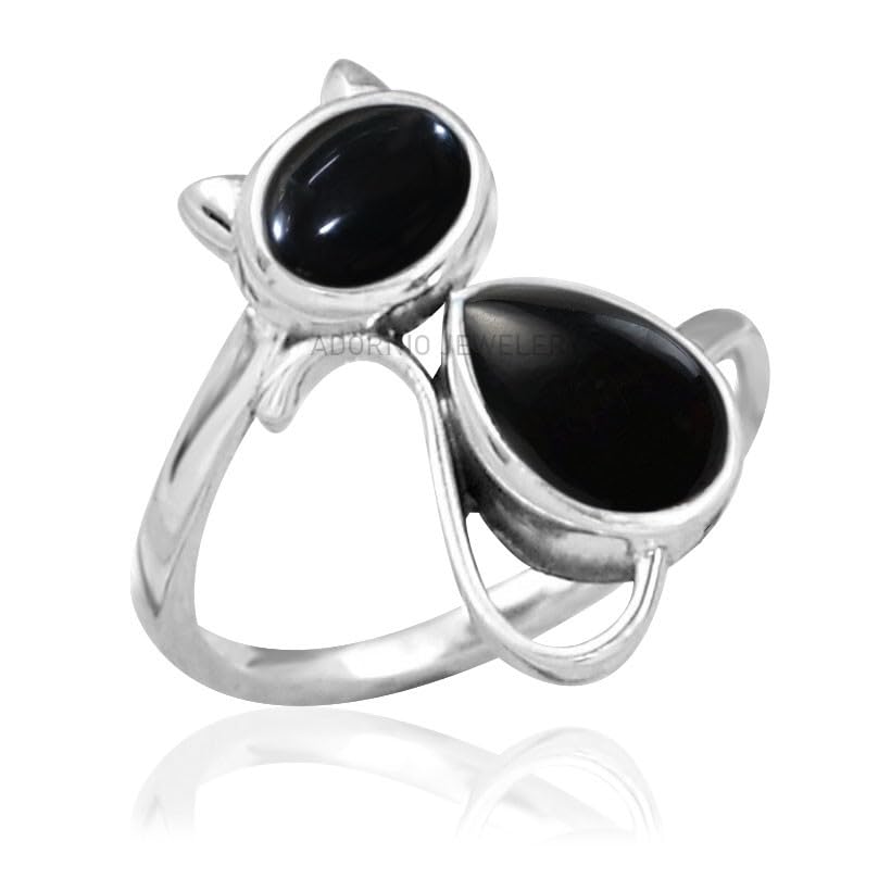 Sterling Silver 925 Ring For Womens Natural Black Onyx Ring Sterling Silver Statement Ring Pear Gemstone Cat Ring