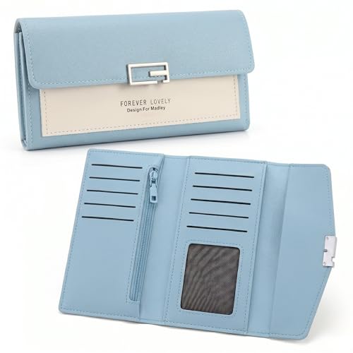 Image of Kraptick Women's Wallet - Stylish & Compact Clutch Purse, Card & Coin Holder with 13 Slots, Money Organizer & Travel Wallet for Women (Blue)