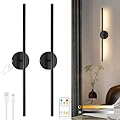 HOJOYRI Wireless Battery Operated Wall Sconces with Remote, Black Rechargeable Led Wall Lights Set of Two, Cordless Dimmable Battery Powered Wall Lamp Decor for Bedroom Living Room, 3 Color, 28 Inch
