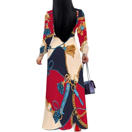 Image of PinkPatty Women's Long Sleeve Maxi Dress Plus Size Trendy Wedding Guest Dress with Pockets&Belt