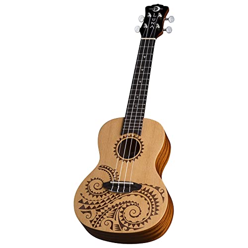 Luna Tattoo Spruce Concert Ukulele With Gig Bag, Satin Natural #TOP2