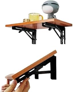 2 Pcs Folding Shelf Brackets 8 Inch Heavy Duty Metal DIY Triangle Wall Mount Collapsible Shelf Bracket for Tables Benches Shelves Space Saving (Black 8 Inch) KOR-P153