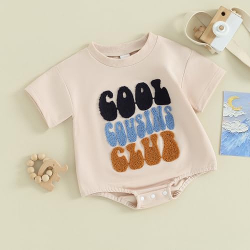 Bulingna BS-WHIDXQHEVA2 Infant Baby Boy Girl Cousin Romper Cool Cousin Club Fuzzy Letter Embroidery Bodysuit Short Sleeve Summer Onesie Top  thumb #1