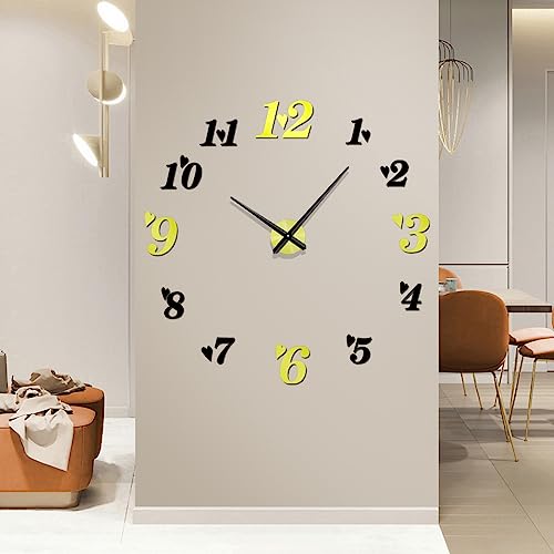 Meyiert Modern Mute DIY Frameless Large Wall Clock 3D Mirror Effect Acrylic Sticker Metal Big Watches Wall Clock (Black Gold) - Image 4