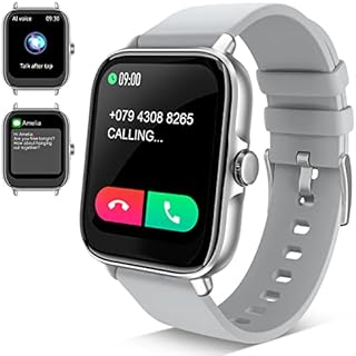 Allaugh Smart Watch with Call Function for Women Men, 1.7'' Touch Screen Fitness Step Counter, Blood Pressure, Heart Rate Monitor Health Tracking Waterproof Watches iOS Android (Silver)