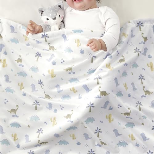 Image of CREVENT 2Pcs 30''X40'' Cute Cozy Fluffy Warm Baby Blankets for Infants Toddlers' Bedding Crib Cot Stroller - Grey Cloud + Minky Dinosaur