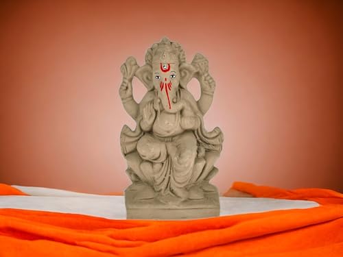 Swadeshi Desire Mitti Ganesh Idol | Eco-Friendly Handcrafted Mud/Clay Ganesh Lotus Murti | Biodegradable Ganesha Statue for Visarjan | Perfect for Ganesh Chaturthi (6.5x3.5 Inches)