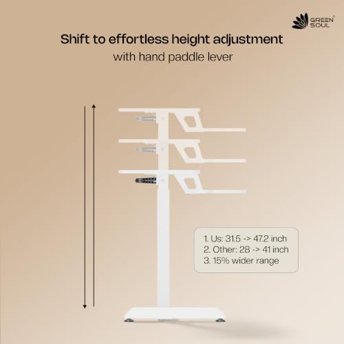 Image of Green Soul Ascend Height Adjustable Table for Office Work and Home |Ergonomic Two Tier Design | Standing Desk for Home Office | 3 Year Warranty | (White)